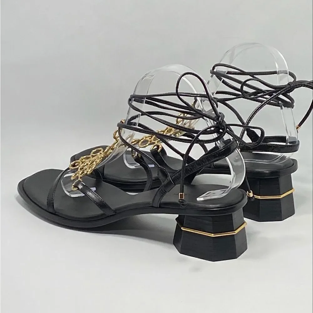 Tory Burch Multi-Logo Leather Lace-Up Sandals size 9